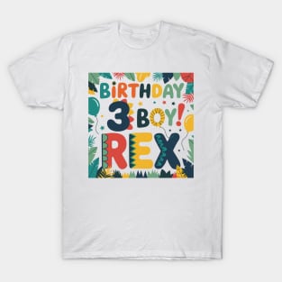 Kids Three Rex Birthday Boy 3rd Birthday Dinosaur T-Shirt